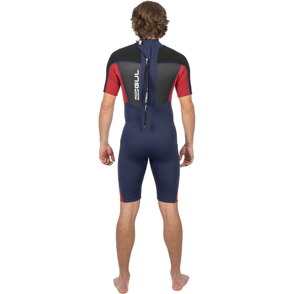 2025 Gul Heren Response 3/2mm Rug Ritssluiting Shorty Wetsuit RE3319-C1 - Navy / Red